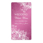 エレガントなウェディングワインラベルヴィンテージ渦巻きピンク ラベル (正面)