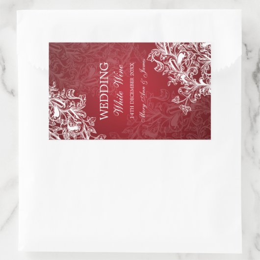 エレガントなウェディングワインラベルヴィンテージ渦巻き赤 長方形シール (バッグ)