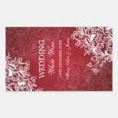 エレガントなウェディングワインラベルヴィンテージ渦巻き赤 長方形シール (正面)