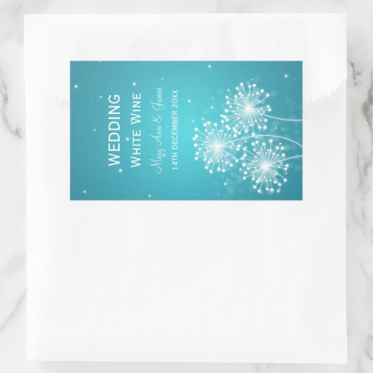 エレガントなウェディングワインラベル夏の輝くターコイズ 長方形シール (バッグ)