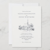 エレガントなウェディング会場スケッチミニマル結婚リスト 招待状 (正面)