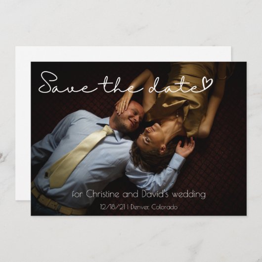 エレガントなウェディング写真で日付を保存 招待状 (正面/裏面)