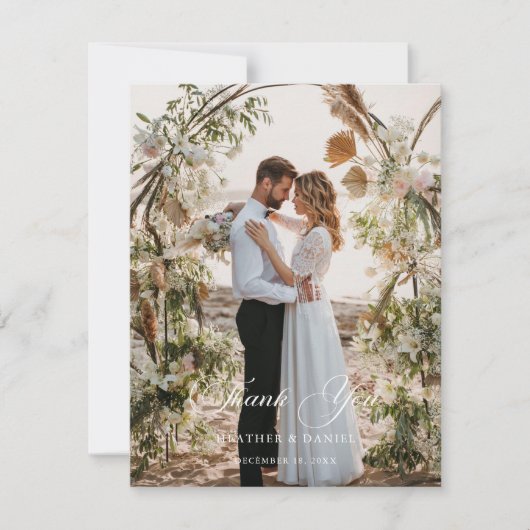 エレガントなウェディング写真書道ありがとう サンキューカード (正面)