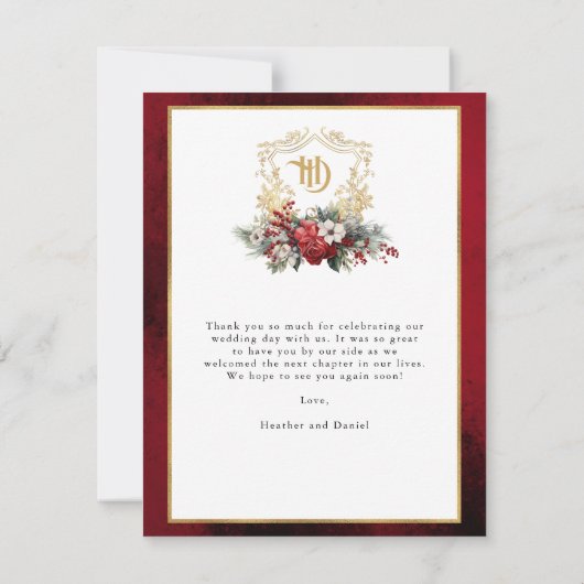 エレガントなウェディング写真書道ありがとう サンキューカード (裏面)