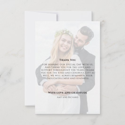 エレガントなウェディング写真書道台本カスタム サンキューカード (裏面)