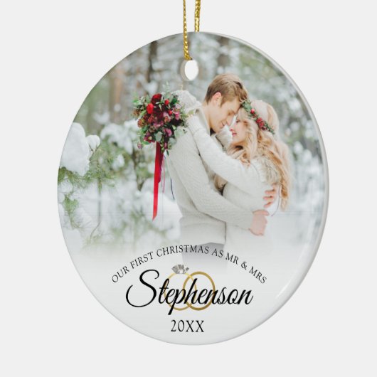 エレガントなウェディング初めてのクリスマスMr. and Mrs. 2写真 セラミックオーナメント (左)