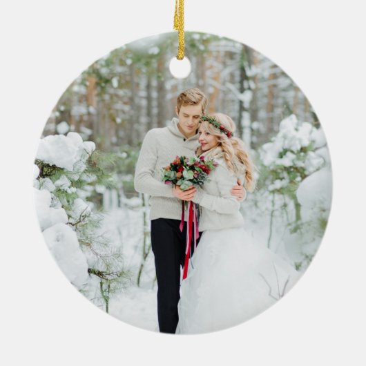 エレガントなウェディング初めてのクリスマスMr. and Mrs. 2写真 セラミックオーナメント (裏面)
