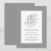 エレガントなウェディング婚約書道スクリプトグレー セーブザデート (正面/裏面)