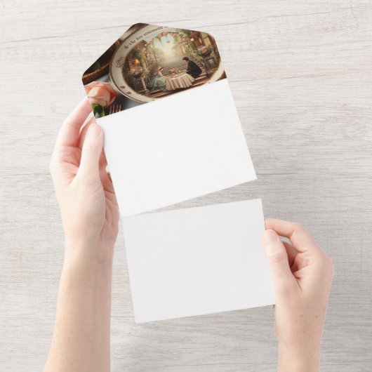 エレガントなウェディング封筒 & カードデザイン オールインワン招待状 (貼ってはがせる)