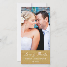 エレガントなウェディング愛感謝していとフォトカード/金ゴールド サンキューカード