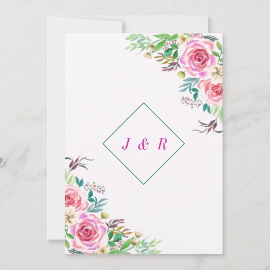 エレガントなウェディング招待状とバラとリングや輪 (裏面)