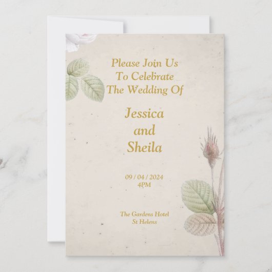 エレガントなウェディング招待状シンプル、花 招待状 (正面)