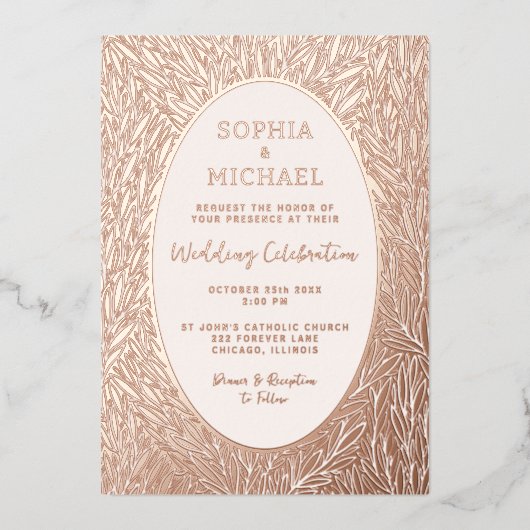 エレガントなウェディング招待状写真植物学離れの 箔シーズンカード (正面)