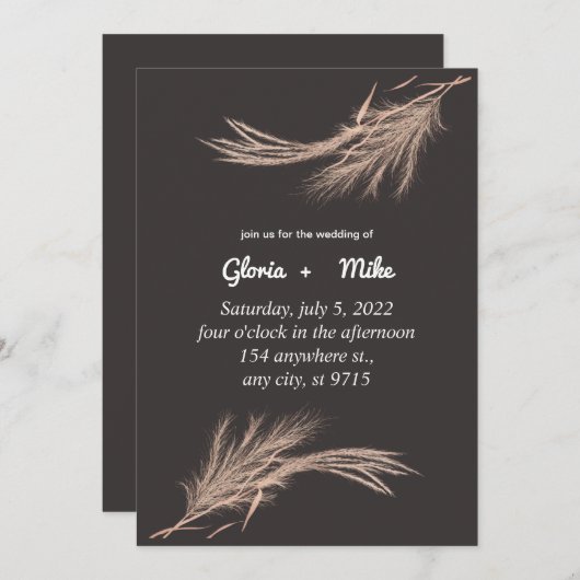 エレガントなウェディング招待状結婚グリーナリーのカード 案内状 (正面/裏面)