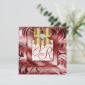 エレガントなウェディング招待葉の花模様シルバー赤クリスマス 招待状 (スタンド正面)