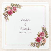 エレガントなウェディング新婦と新郎シックフローラカシス ガラスコースター (正面)