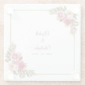 エレガントなウェディング新婦と新郎シックフローラカシス ガラスコースター (裏面)