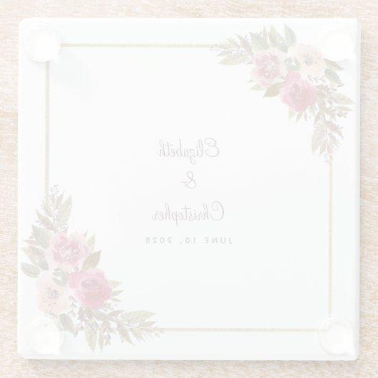 エレガントなウェディング新婦と新郎シックフローラカシス ガラスコースター (裏面)