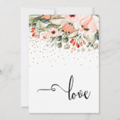 エレガントなウェディング書道フローラと金ゴールド紙吹雪 招待状 (裏面)