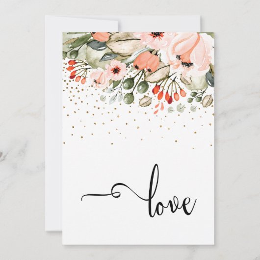 エレガントなウェディング書道フローラと金ゴールド紙吹雪 招待状 (裏面)