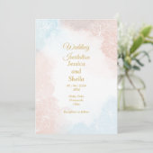エレガントなウェディング淡い色の招待状、ピンクとブルー 招待状 (スタンド正面)