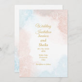 エレガントなウェディング淡い色の招待状、ピンクとブルー 招待状 (正面/裏面)
