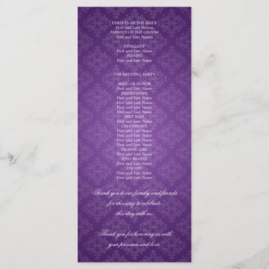 エレガントなウェディング王室のプログラムクラウンパープル プログラム (裏面)
