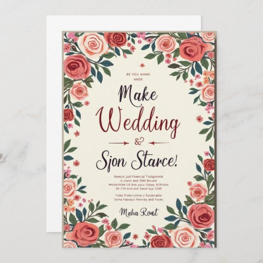 エレガントなウェディング祝カード：スタイルaとの愛 招待状 (正面/裏面)