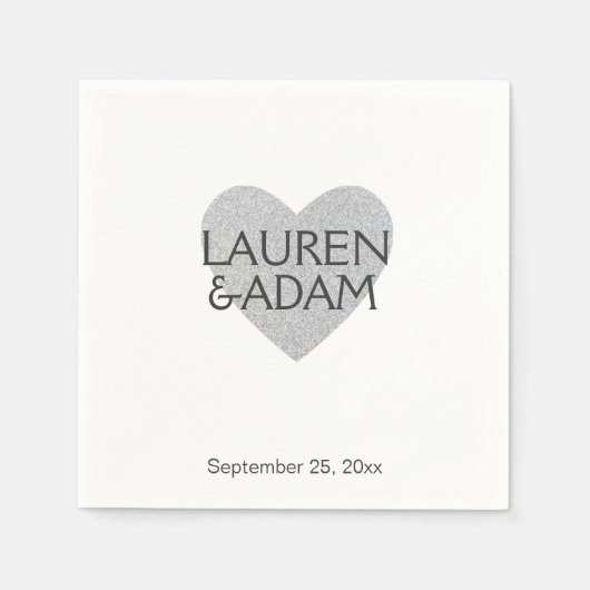 エレガントなウェディング紙ナプキン | シルバーハート スタンダードカクテルナプキン (正面)
