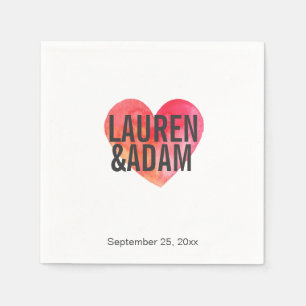 エレガントなウェディング紙ナプキン   水彩ハート スタンダードカクテルナプキン