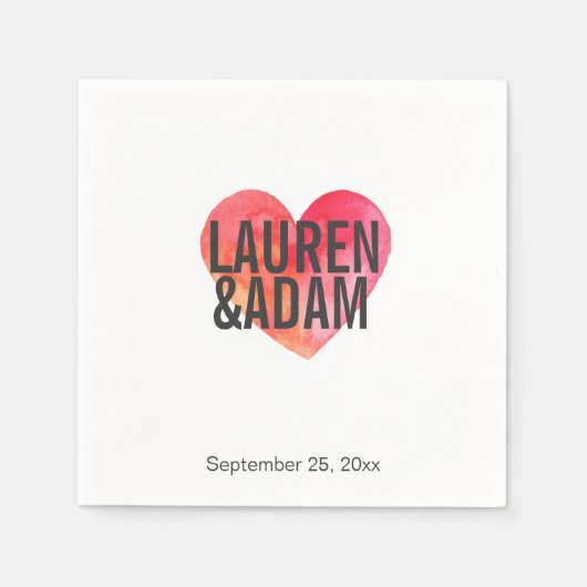 エレガントなウェディング紙ナプキン | 水彩ハート スタンダードカクテルナプキン (正面)