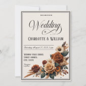 エレガントなウェディング素朴スクリプトブラウンフローラ 招待状 (正面)