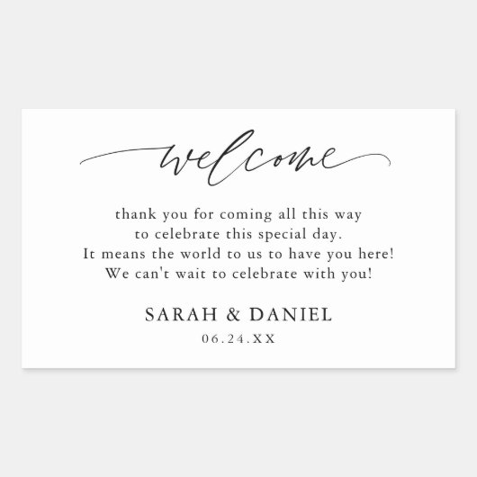 エレガントなウェディング結婚ギフトのウェルカムバスケット 長方形シール (正面)