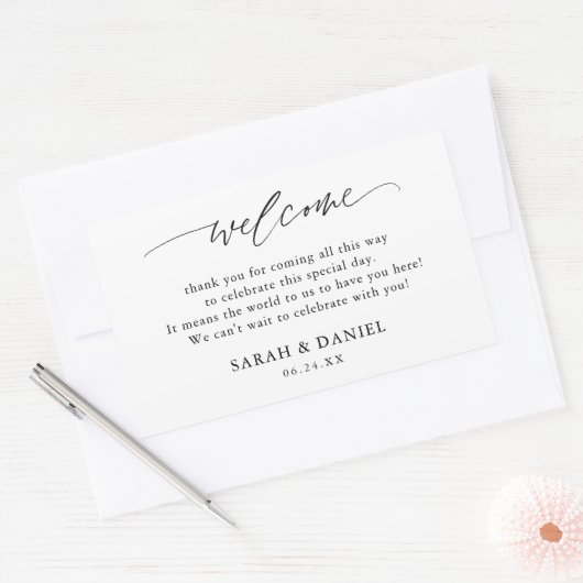 エレガントなウェディング結婚ギフトのウェルカムバスケット 長方形シール (封筒)