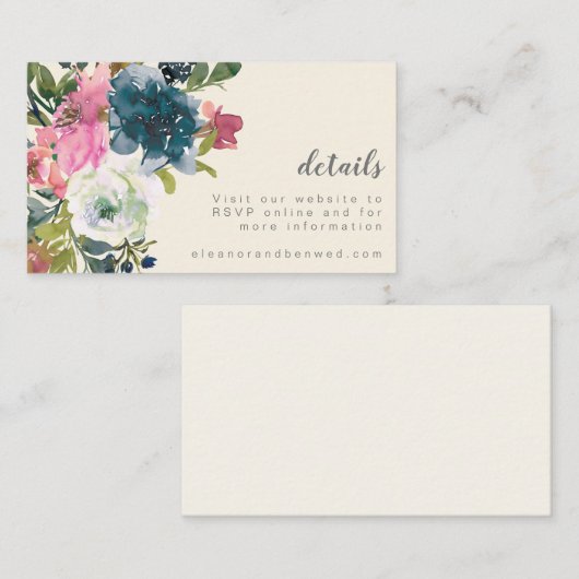エレガントなウェディング詳細ウォータカラーRSVPウェブサイト エンクロージャーカード (正面/裏面)