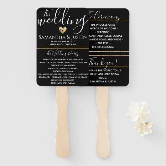 エレガントなウェディング金ゴールドとブラックセットのファン ハンドファン (正面&裏面)