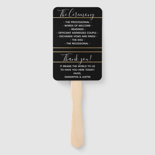 エレガントなウェディング金ゴールドとブラックセットのファン ハンドファン (裏面)