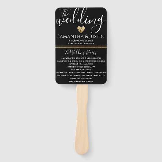 エレガントなウェディング金ゴールドとブラックセットのファン ハンドファン (正面)