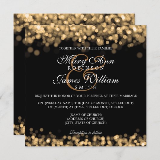 エレガントなウェディング金ゴールドライト 招待状 (正面/裏面)
