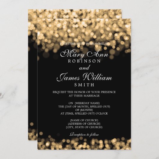 エレガントなウェディング金ゴールドライト 招待状 (正面/裏面)