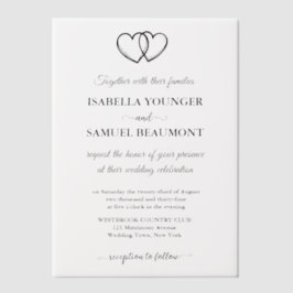 エレガントなウェディング2つのハートカスタム文字オーバーレイ ベラム紙招待状