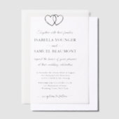 エレガントなウェディング2つのハートカスタム文字オーバーレイ ベラム紙招待状 (オフセット)