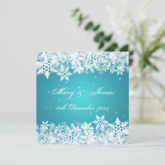 エレガントなウェディング ウィンター スノーフレーク ブルー 招待状 (スタンド正面)