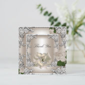 エレガントなウェディング クリーム ローズ シルバー ホワイト ありがとう サンキューカード (スタンド正面)