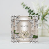 エレガントなウェディング クリーム ローズ シルバー ホワイト お礼 サンキューカード (スタンド正面)