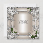 エレガントなウェディング クリーム ローズ シルバー ホワイト お礼 サンキューカード (裏面)