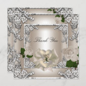 エレガントなウェディング クリーム ローズ シルバー ホワイト 誕生日のお礼 サンキューカード (正面/裏面)