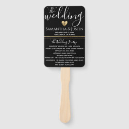 エレガントなウェディング　ゴールドとブラックの扇子のセット ハンドファン