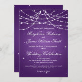 エレガントなウェディング スパークリング ストリング パープル 招待状 (正面/裏面)