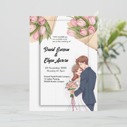 エレガントなウェディング タイムレス&ロマンティックなデザイン 招待状 (スタンド正面)